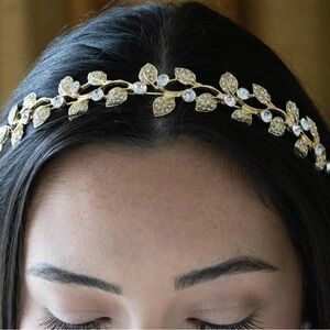 Diamond Gold Leaf Tiara, Silver Leaf Headband, Crystal Hair Piece